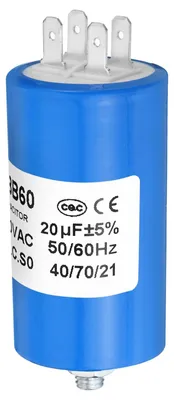 CBB60 Betriebskondensator 20 µF, 250 V, 4-polig, 70x40 mm