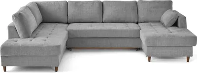 Image de Lisa Design Anna - canapé panoramique d'angle gauche 7 places convertible avec coffre en velours texturé , Gris
