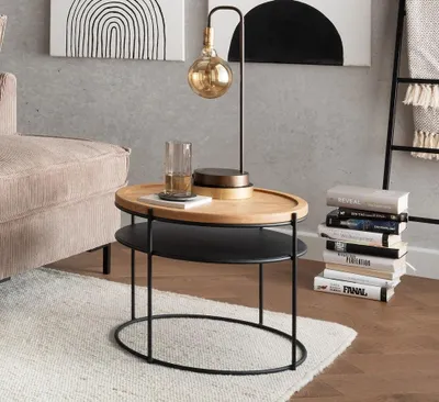 Produktbild von Couchtisch 50x50cm 'Lissabon' Wildeiche Stahl schwarz