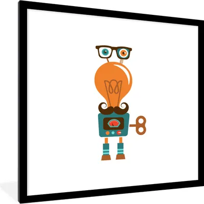 Produktbild von MuchoWow® Gerahmtes Poster Roboter - Brille - Schnauzbart - Kinder - Jungen 40x40 cm - Poster mit Schwarzem Bilderrahmen Wandposter Rahmen Foto Bilder - Poster - Plakat im Rahmen