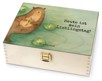 Produktbild von Mr. & Mrs. Panda Teekasten Otter Seerose Design - Weiß - Geschenk, Wasser, Fluss, Teebox, Seeotter, Holz, Teeaufbewahrung, Teebehälter, Tee Box, Lieblingstag, für Paare