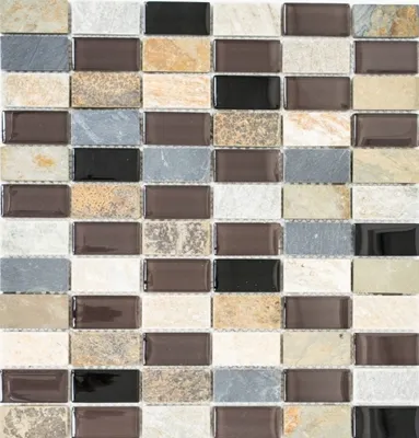 Produktbild von Mosaikfliese Transluzent beige braun grau schwarz Rechteck Glasmosaik Crystal Stein MOS87-1312_f