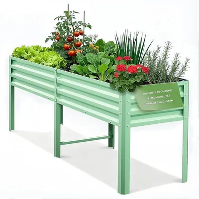 Imagen del producto de Cama elevada de 226x60x80 cm para jardín, fabricada en acero galvanizado, resistente a la corrosión
