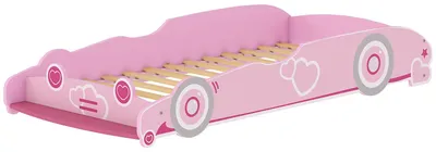 Image de AIYAPLAY : Lit pour enfant de 3 à 5 ans en forme de voiture, avec des barrières de sécurité surélevées, dimensions 140x70 cm, couleur rose