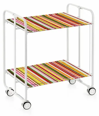 Produktbild von DON HIERRO - Klappbarer Servierwagen BAUHAUS mit Rollen – Metallgestell weiß, 2 Ebenen, 4 Positionen