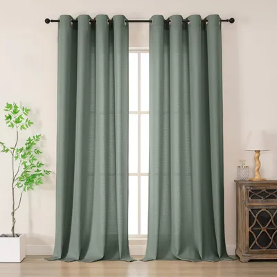 Immagine prodotto di Tende semitrasparenti color salvia, con passanti, set da 2, dimensioni 260x140 cm, in poliestere