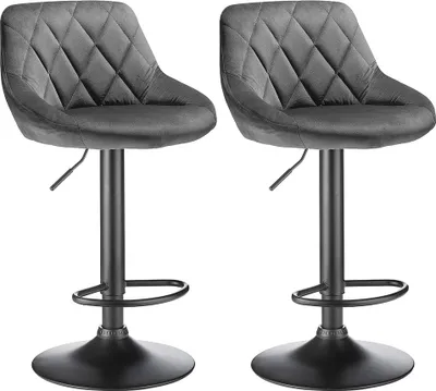 Produktbild von WYCTIN 2er Barhocker mit gepolstertem Sitz aus Samt, höhenverstellbar mit Metallbeinen, Dunkelgrau