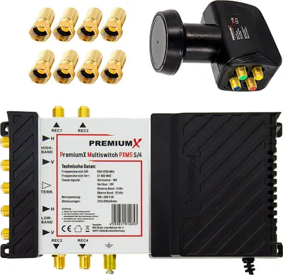 Produktbild von PremiumX Multischalter Set 5/4 Multiswitch SAT Quattro LNB 8x F-Stecker