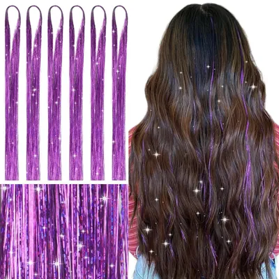 Image de Guirlande de paillettes pour cheveux, couleur violet clair, longueur 120 cm, pack de 6