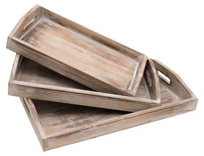Deko Tablett aus Holz im Vintage-Design im 3er Set von HMF in verschiedenen Größen