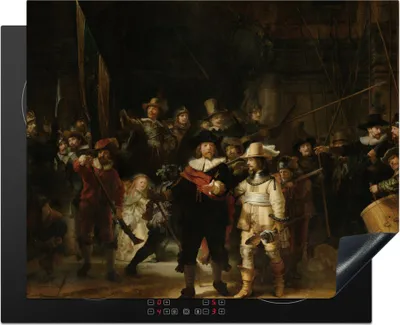 Produktbild von KitchenYeah© Herdabdeckplatte Die Nachtwache - Kunst - Alte Meister - Rembrandt , 65x52cm, Küche Deko, Glaskeramikkochfeld Herdabdeckung, Abdeckplatte fùr Kochfeld