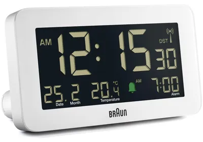 Zdjęcie produktu dla Braun BC10W-DCF, Cyfrowy budzik, Prostokąt, Biały, Wewnętrzna, 12/24h, LCD