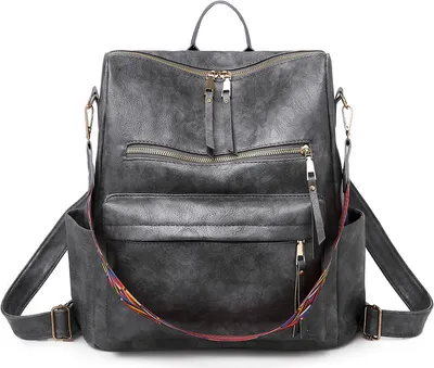 Image de Femmes Sac à dos Porte-monnaie Cuir synthétique Sac de voyage Convertible Satchel Sacs à main et sac à bandoulière, Gris