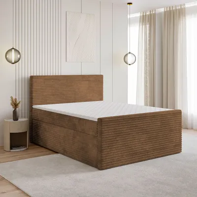 Produktbild von Masseno Boxspringbett NOLEN 180x200 cm Komplett-Set mit Bonell Matratze und Topper, Polsterbett mit Bettkästen -Orange, TILIA 56