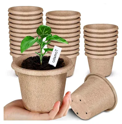 Produktbild von 30 Stück 11 cm Biologisch Abbaubare Töpfe Anzuchttöpfe Torftöpfe für den Garten (20 Kunststoff-Pflanzenmarker)