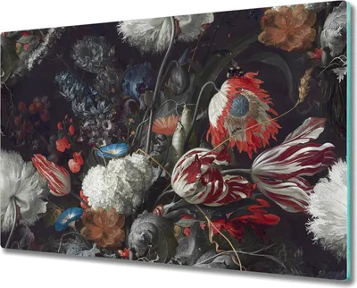 Produktbild von Glas-Herdabdeckplatte Glaskeramikfeldabdeckung Spritzschutz - 80x52 cm - Blumenstrauß Malerei