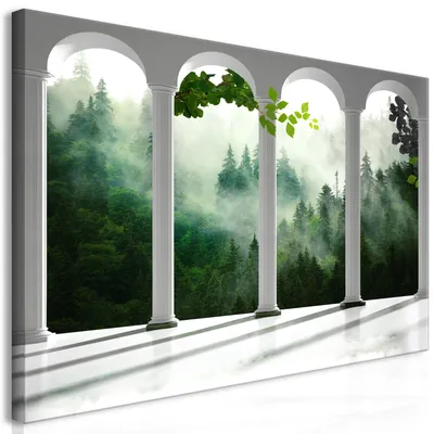 Immagine prodotto di Murale mega XXXL vista finestra 250x125 cm pezzo unico formato XXL stampa d'arte per auto-assemblaggio tela immagini moderne immagini fai da te decorazione murale casa decorazione natura foresta panorama c-C-0395-ak-e