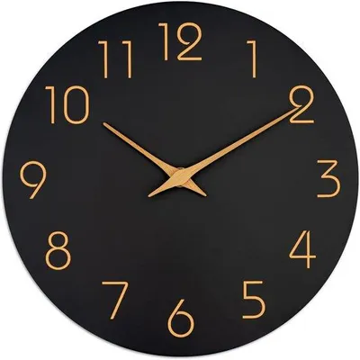 Image de Horloge en bois sobre et moderne, idéale pour la chambre, le salon, la cuisine, la salle de bains et le bureau, noire, 25,4 cm