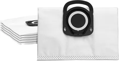 A stack of white vacuum cleaner bags with black plastic attachments.