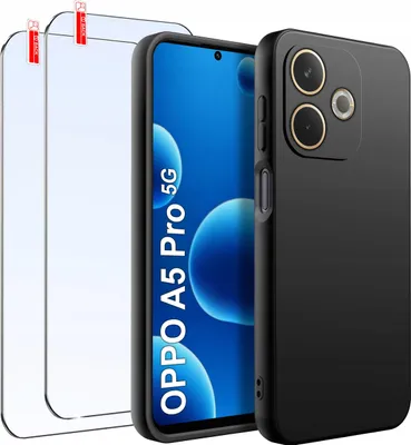 Immagine prodotto di ZESTAW Etui do Oppo A5 Pro 5G | Matowe Czarne Silikon Slim + 2 SZTUKI SZKŁO