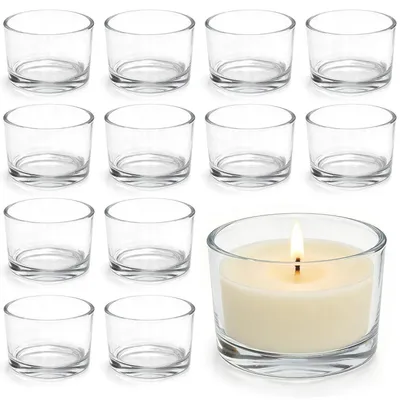 Produktbild von Teelichtgläser Set 12 Stück Kerzenhalter Glas Ø7.5cm H 5cm transparent Klarglas verdickte Wände beschwerter Boden wiederverwendbar