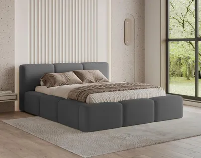 Produktbild von Chilly Möbel Design Bett Como - Polsterbett mit Bettkasten, Lattenrost und Kopfteil 160x200 cm / Bouclé / Dunkelgrau