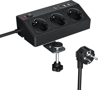 Produktbild von Steckdosenleiste mit USB-C PD 20 W - 4000 W/16 A - Mehrfachsteckdosenleiste mit 2 m Kabel und Schalter
