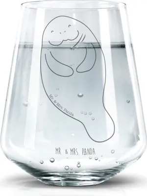 Produktbild von Mr. & Mrs. Panda Glas Seekuh Happy - Transparent - Geschenk, Wasserglas, Neustart, Meer, Saftglas, Zufrieden, Selbstliebe, Trinkglas, Becherglas, Freundin, Glasbecher
