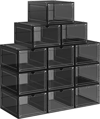Image de Lot de 12 boîtes à chaussures noires avec rabats