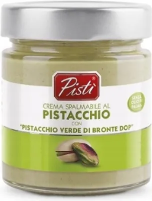 Produktbild von Pisti Crema al Pistacchio "Verde di Bronte DOP" - Premium Pistaziencreme aus Sizilien - Exquisite Feinkost - 200g Glas