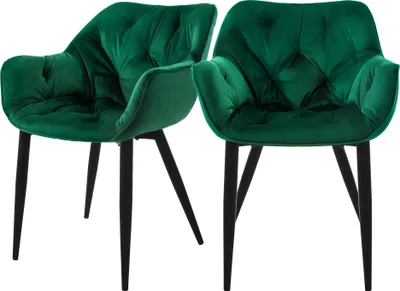 Produktbild von ML-Design 2er Set Esszimmerstuhl mit Rückenlehne, Dunkelgrün, aus Samt