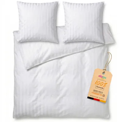 Produktbild von EllaTex Hotelbettwäsche 200x200 + 2x 80x80 cm 100% Baumwolle Damast Streifen Bettwäsche Set Hotelverschluss