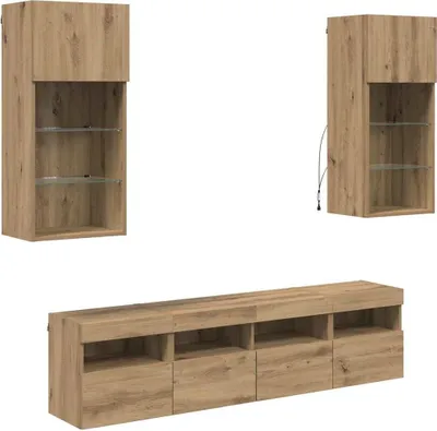 Productafbeelding van vidaXL TV-wandmeubels met LED-verlichting, 5 stuks, kunstmatig eikenhout