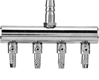 Immagine prodotto di Distributore d'aria in acciaio inox a 4 pieghe, da 8 mm a 4 mm per acquario, con valvola di controllo del flusso, 7,7 cm