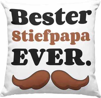 Produktbild von Trendation - Bester Stiefpapa Ever Geschenk Deko-Kissen mit Füllung 40x40 Stiefvater mit Spruch Vatertag Geburtstag Vatertagsgeschenk (Blau)