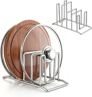 Produktbild von PolkaHome® Schneidebrett-Halter, Schneidebrett-Ständer, 4-stufig, Edelstahl, 22,6 x 13 x 10,5 cm, für Schneidebretter und Topfdeckel