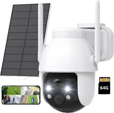 Image de 2K 3MP caméra de surveillance extérieure solaire 360° PTZ caméra de surveillance extérieure batterie WLAN caméra avec détecteur de mouvement PIR couleur vision nocturne avec 64GG