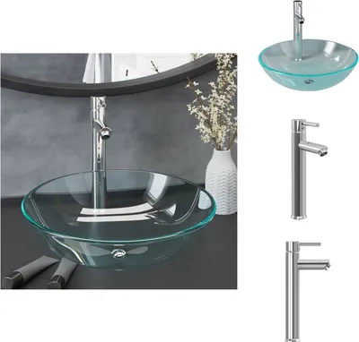 Produktbild von vidaXL Waschbecken mit Armatur und Ablaufgarnitur Hartglas -  Badezimmer-Waschbecken
