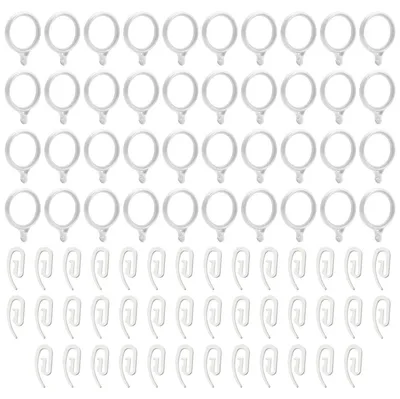 Zdjęcie produktu dla Pierścienie do zasłon i haczyki do zasłon, białe, 40 mm, plastikowe, do szyn i kółek karniszowych