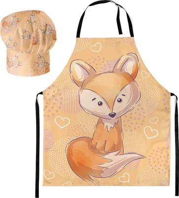Produktbild von Kochmütze + Kochschürze Koch Set 2tlg. Für Kinder, Jungen und Mädchen, Kochhaube Schürze mit Klettverschluss Oranger Fuchs [099]