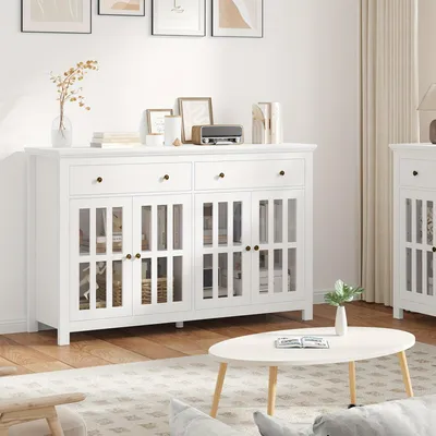 Immagine prodotto di Mobile da cucina - Armadio contenitore - Credenza - Mobile buffet - Comò - Mobile in legno bianco - 3 cassetti e 2 ante