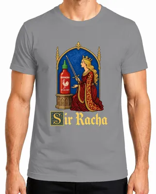 Imagen del producto de Camiseta para hombre, color gris, talla XXL, con el texto "Sir Racha Sriracha Hot Sauce Königin Schwert Statement" (que podría traducirse como "Señor Sriracha, reina de la salsa picante, declaración")