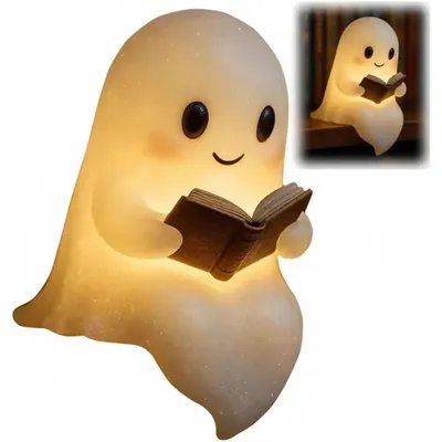Produktbild von Halloween Geisterstatue Nachtlicht,Niedliche Bücher Geisterleselampe,Halloween-Dekoration,3D-LED-Nachtlicht für Schlafzimmer,Party,Regal (Klein-15cm)