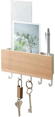 Image de Porte-clés en bambou avec motif bois foncé, 19 x 3 x 7 cm, porte-clés mural moderne, 5 branches, en bois