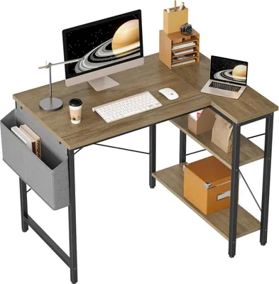 Image de BEXEVUE Bureau en L avec prises de courant, espace de rangement, multiprise USB & type C