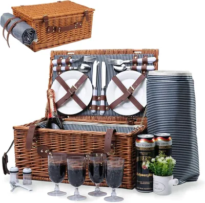 Image de Omgoods - Panier de pique-nique en osier pour 4 personnes