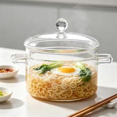 Produktbild von Klarer Glaskochtopf mit Deckel und Doppelgriff, praktischer Kš¹chentopf fš¹r Kš¹che und Kochen