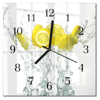 Immagine prodotto di Orologio da parete Tulup Glasuhr, orologio da cucina, vetro vero, 30x30 cm, design moderno e decorativo, silenzioso, con lancette nere - Acqua con limone
