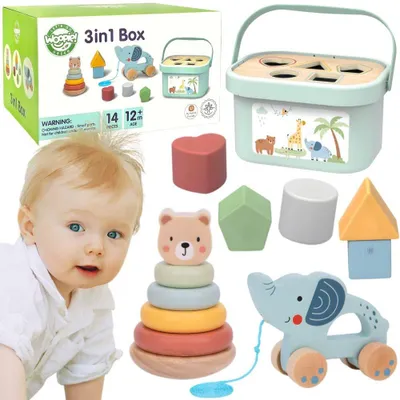 Produktbild von Woopie Green Sorter Box 3in1 Blocks Pyramid Elephant