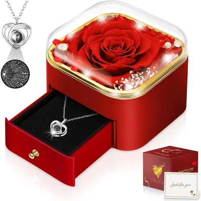 Immagine prodotto di Set regalo "Rosa Eterna" con collana "Ti Amo", colore rosso opaco